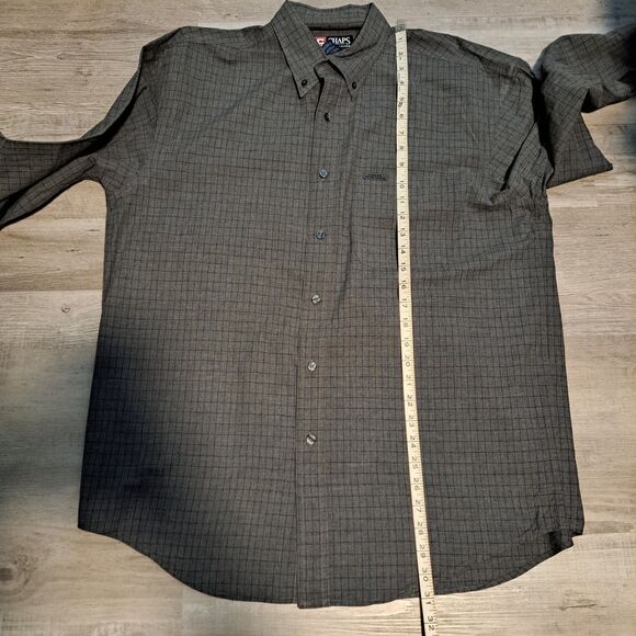 Chaps Ralph Lauren VTG Men’s Long Sleeve Button Up Shirt Gray Windowpane Large - Picture 9 of 10